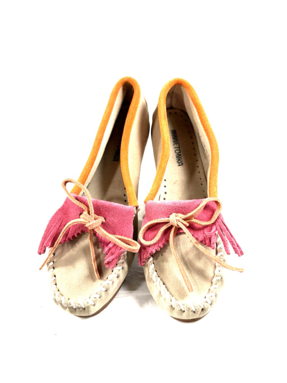 Minnetonka Kilty Moccasins Suede color block Size 8 Slip on Boho Comfy - Picture 2 of 12